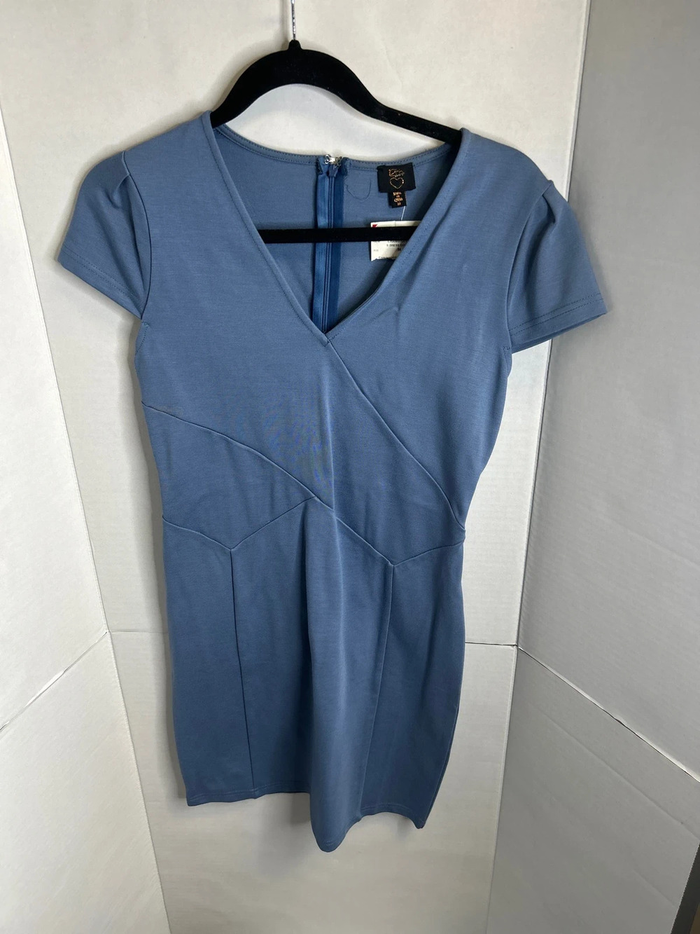 Women’s Blue Bodycon Mini Dress V Neck Short Sleeve New Size Med